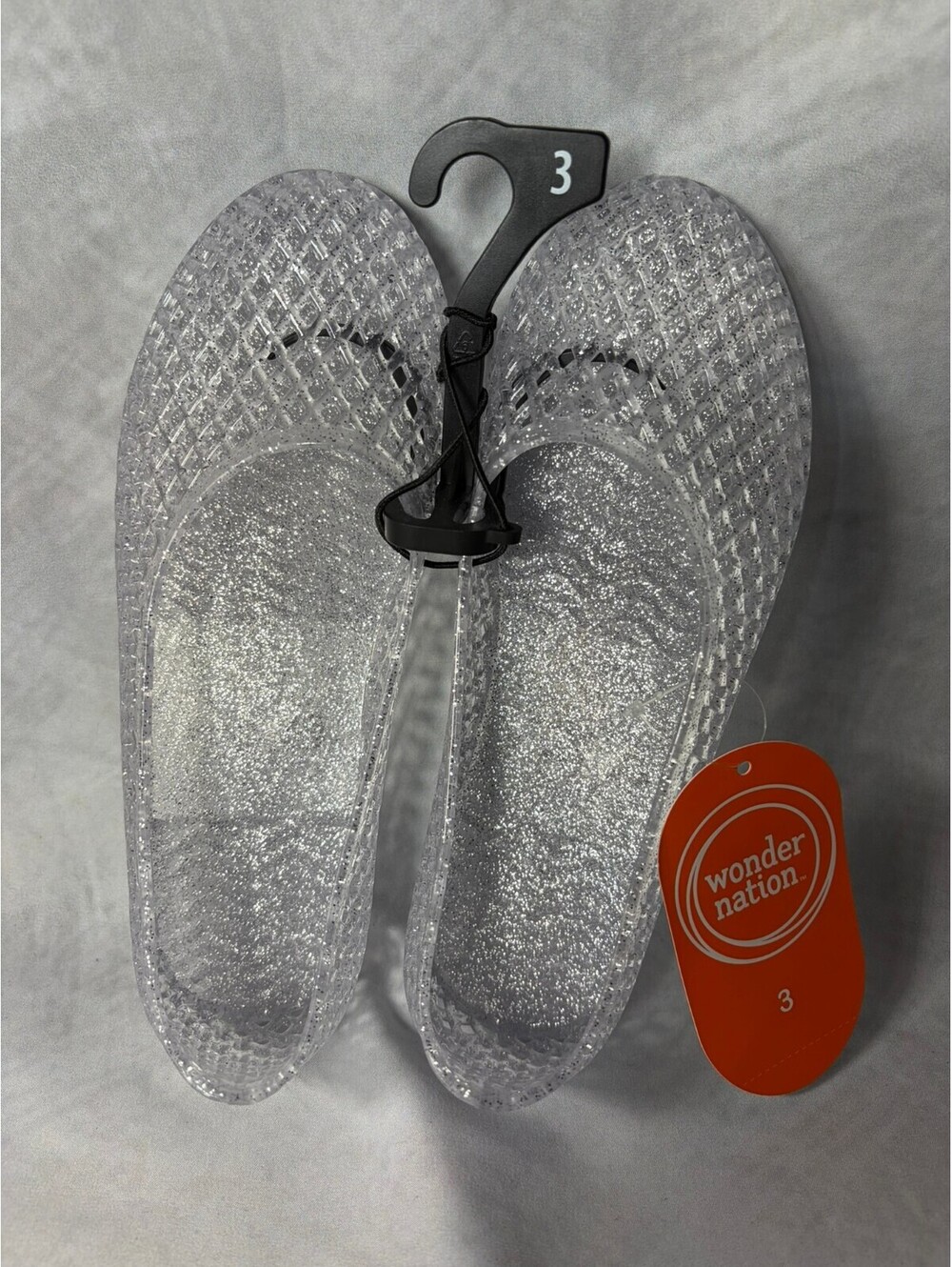 Wonder Nation Girls Size 3 Clear Silver Glitter Jelly Ballet Flats Shoes NWT